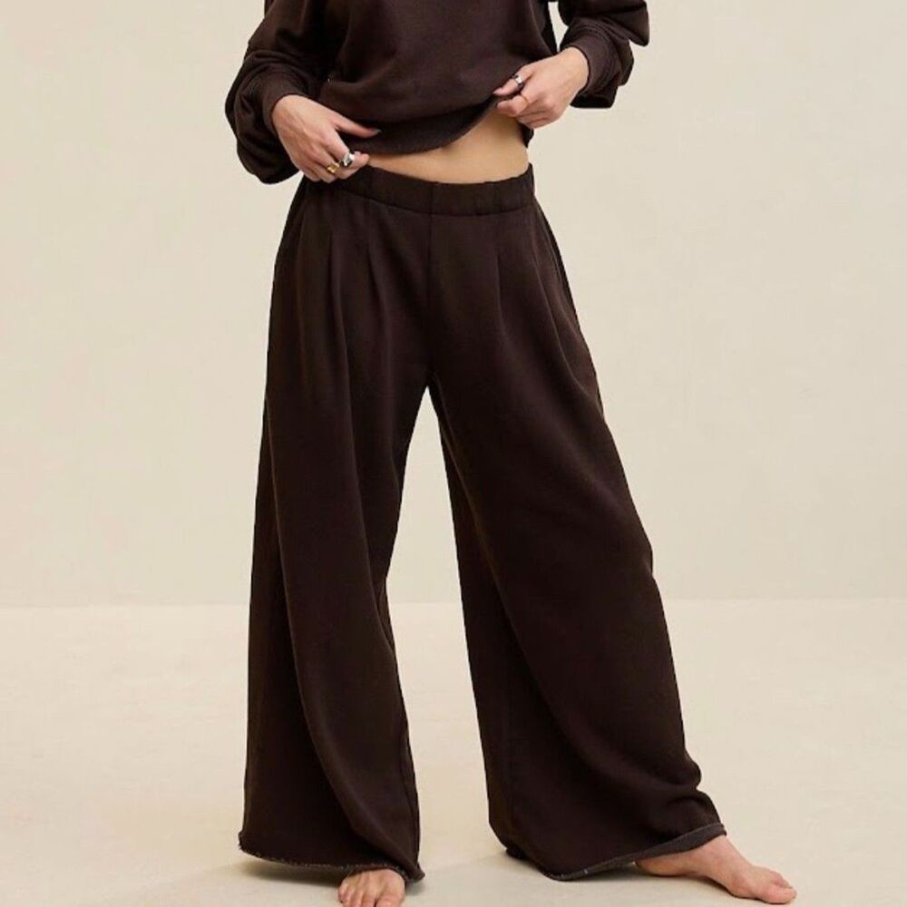 NEW Aerie Womens XL Street Trousers Wide Leg knit pants Deep Earth brown pleated